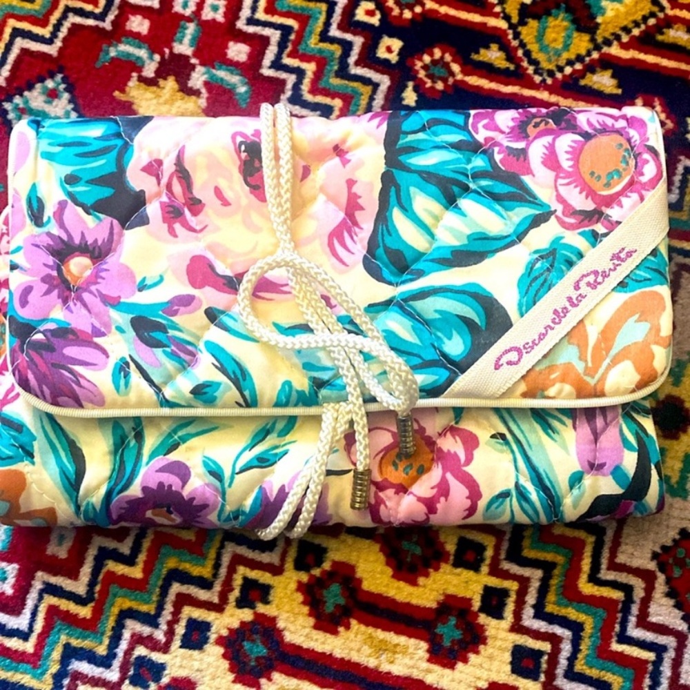 Oscar De La Renta Vintage Tropical Tri-Fold Travel Organizer SUPER EUC